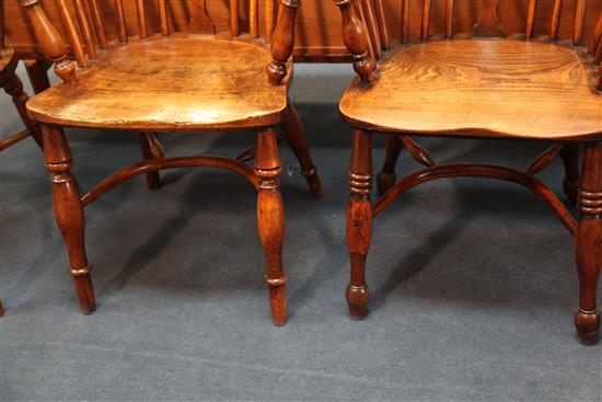 A harlequin set of six 19th century elm, ash and yew Windsor chairs, H.2ft 11in.